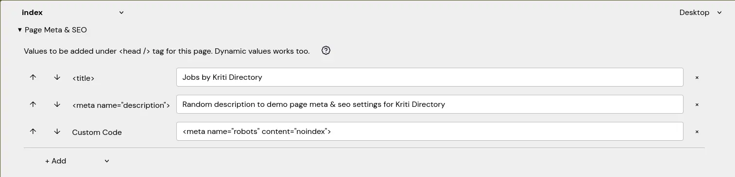 Meta Field Static values